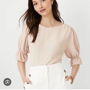 Ann Taylor Mixed Media Ruffle Cuff Blouse in Soft Pale Blush NWOT